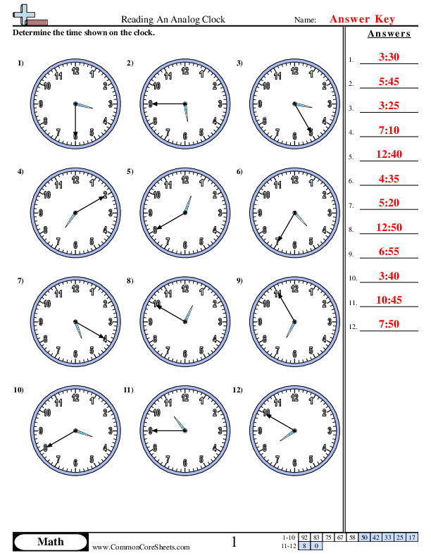  - Reading a Clock (5 Minute Increments) worksheet
